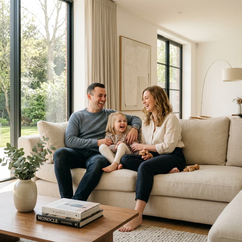 Família feliz em sofá limpo - Clean Lourenço